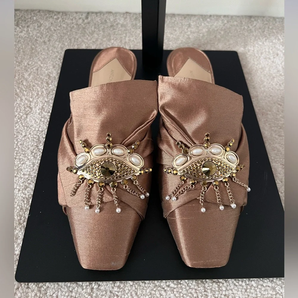 ANTONIO MELANI Bronze Embellished Mules - Picture 1 of 7